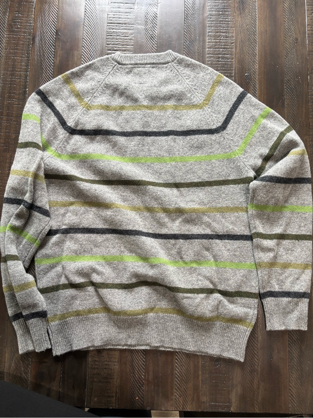 Express Men's Grey Crewneck Sweater with Green & Olive Stripes - Picture 3 of 3